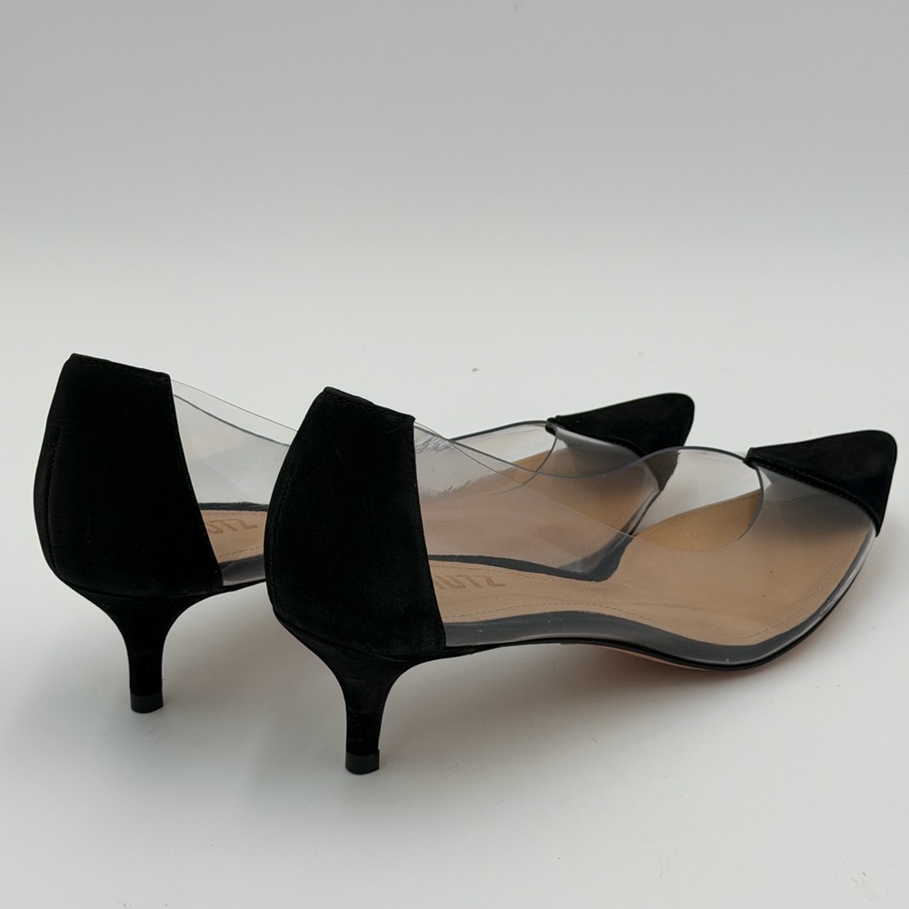 SCHUTZ Women’s Cendi Black Suede with Transparent Sides Heels Size 8 - Picture 4 of 10